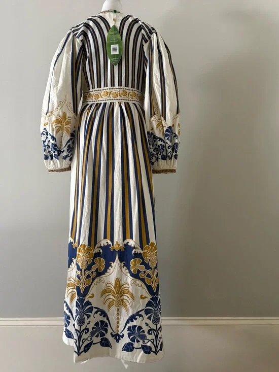 FARM Rio White Pineapple Deco Maxi Dress Linen Viscose Blend Size M NWT - Picture 6 of 12